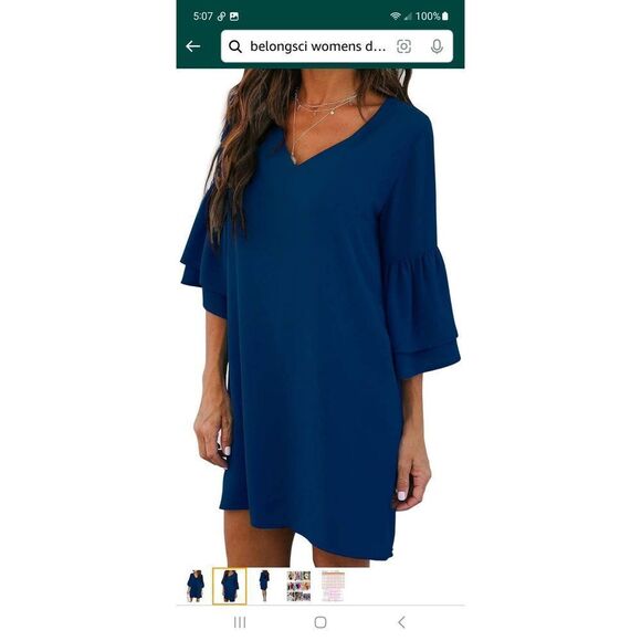 New Large Belongsci Blue Bell Sleeve VNeck Shift Mini Dress NWT - Picture 2 of 7